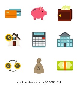 Cash home budget money icons set. Flat illustration of 9 home budget vector icons logo isolated on white background