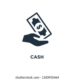Cash icon. Black filled vector illustration. Cash symbol on white background. Can be used in web and mobile.