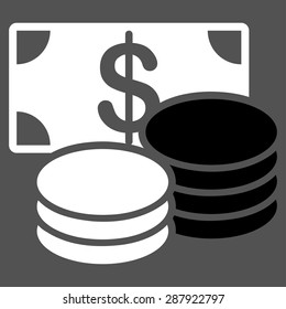 Cash icon from Business Bicolor Set. This flat vector symbol uses black and white colors, rounded angles, and isolated on a gray background.