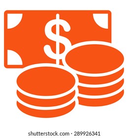 Cash icon from Business Bicolor Set. This flat vector symbol uses orange color, rounded angles, and isolated on a white background.