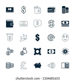 Cash icon. collection of 25 cash filled and outline icons such as credit card, dollar, money box, card, coin, dollar in sun, money bag. editable cash icons for web and mobile.
