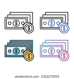 Cash icon design in four variation color