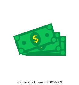 Cash Icon in flat style. Dollar banknote green. Vector illustration.