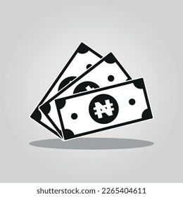 Cash Icon flat style with Nigerian Naira Sign. Banknote cash money symbol. Saving, exchange, finance and budget concept. Flat vector currency symbol.