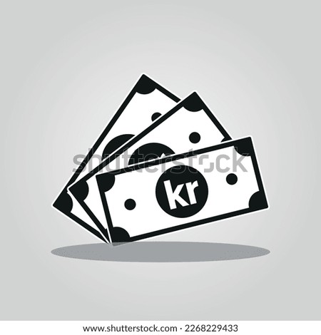 Cash Icon flat style with Norwegian krone sign. Norwegian Banknote cash money symbol. Saving, exchange, finance and budget concept. Flat vector currency symbol.