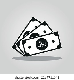 Cash Icon flat style with Saudi Arabia Riyal sign. Banknote cash money symbol. Saving, exchange, finance and budget concept. Flat vector currency symbol.