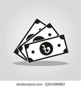 Cash Icon flat style with Taka Sign. Banknote cash money symbol. Saving, exchange, finance and budget concept. Flat vector currency symbol.