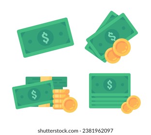 cash icon green dollar bill Paper money is used to purchase goods and services. Vector Illustration.
