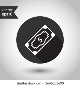 Cash icon. Money icon. Cash outline sign. Money symbol pictogram. Round icon design with shadow. Flat icon. 