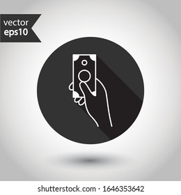 Cash icon. Money icon. Cash outline sign. Money symbol pictogram. Round icon design with shadow. Flat icon. 