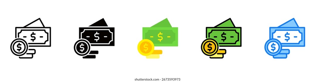 Ilustración vectorial de estilo múltiple de icono de efectivo