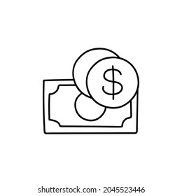 cash icon, payment icon in flat black line style, isolated on white background 