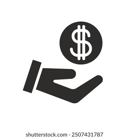 cash icon, salary, hand with money, dollar coin simple flat vector illustration