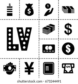 Cash icon. set of 13 filled cashicons such as atm, coin, credit card, atm money withdraw, vegas, money sack, coin on hand