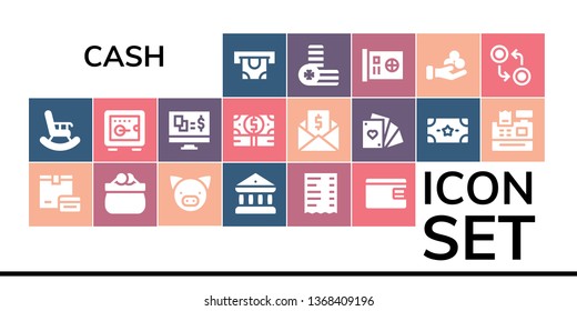cash icon set. 19 filled cash icons.  Simple modern icons about  - Atm, Retirement, Payment, Purse, Pig, Bank, Receipt, Billfold, Safebox, Gambling, Money, Cards, Cash register