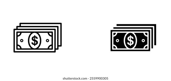 Cash Icon set in black color for ui designs