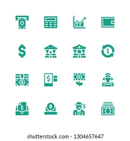 cash icon set. Collection of 16 filled cash icons included Income, Gambler, Bitcoin, Taxes, Clerk, Money, Credit, Bills, Investment, Bank, Dollar, Wallet, Profit, Keypad, Withdraw