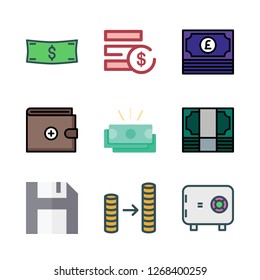 cash icon set. vector set about dollar, money, money id and wallet icons set.