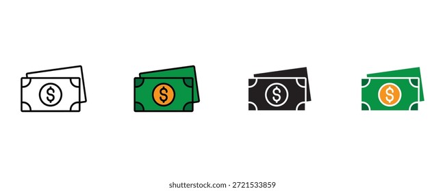 Cash icon set vector on white background. dollar, finance, currency, wealth, economy, business, icon, symbol. vector illustration.