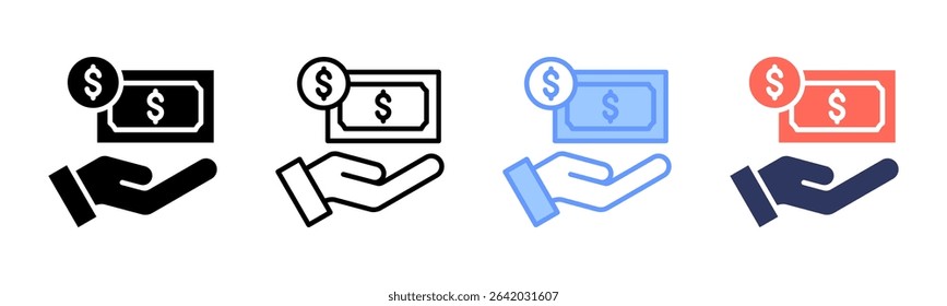 Cash icon sheet multiple style collection