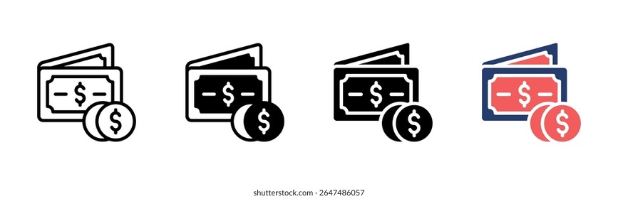Cash icon sheet multiple style collection