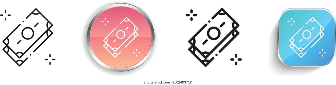 Bargeldsymbol. Design mit dünnen Linien, regelmäßigen Linien und Schaltflächen einzeln auf weißem Hintergrund