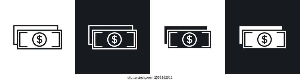 Cash icon vector collection in black and white.