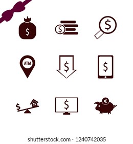 cash icon. cash vector icons set looking money, dollar symbol phone, euro piggy bank and dollar coins