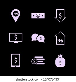 cash icon. cash vector icons set money speech bubbles, dollar symbol computer, atm location and dollar rate falling
