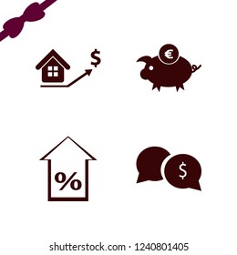 cash icon. cash vector icons set percent up, euro piggy bank, real estate prices growth and money speech bubbles