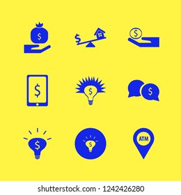 cash icon. cash vector icons set money bag hand, money speech bubbles, dollar house scales and dollar symbol phone