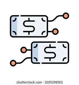 Cash Icon Vektorgrafik. Flaches Outline Cartoon. CryptoCurrency Market Icon Konzept isolierter Premium-Vektorgrafik