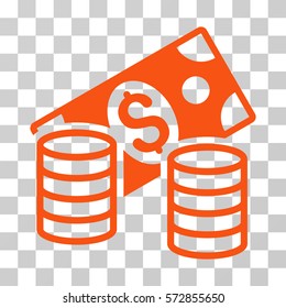 Cash icon. Vector illustration style is flat iconic symbol, orange color, transparent background. Designed for web and software interfaces.