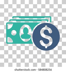 Cash icon. Vector illustration style is flat iconic bicolor symbol, cobalt and cyan colors, transparent background. Designed for web and software interfaces.
