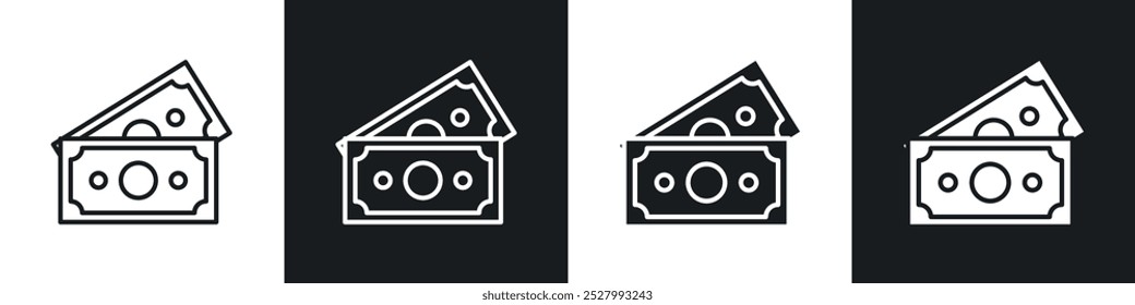 Cash icon vector icon set black filled and outlined style.