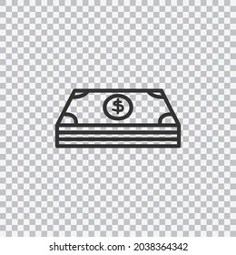 Cash icon vector sign isolated for graphic and web design. Cash symbol template isolated on transparent background. Vector.
