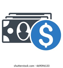 Cash icon. Vector style is bicolor flat iconic symbol with rounded angles, smooth blue colors, white background.