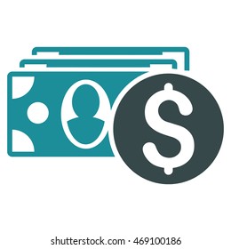 Cash icon. Vector style is bicolor flat iconic symbol with rounded angles, soft blue colors, white background.