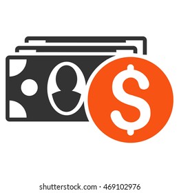 Cash icon. Vector style is bicolor flat iconic symbol with rounded angles, orange and gray colors, white background.
