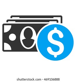 Cash icon. Vector style is bicolor flat iconic symbol with rounded angles, blue and gray colors, white background.
