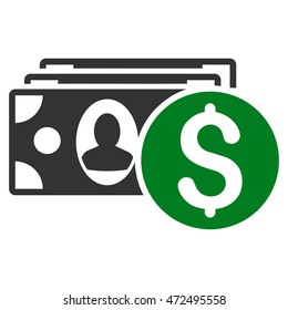Cash icon. Vector style is bicolor flat iconic symbol with rounded angles, green and gray colors, white background.