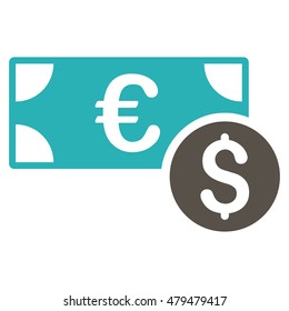 Cash icon. Vector style is bicolor flat iconic symbol, grey and cyan colors, white background.