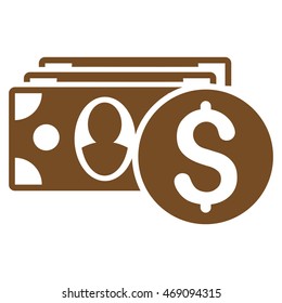 Cash icon. Vector style is flat iconic symbol with rounded angles, brown color, white background.