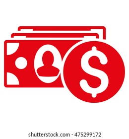 Cash icon. Vector style is flat iconic symbol with rounded angles, red color, white background.