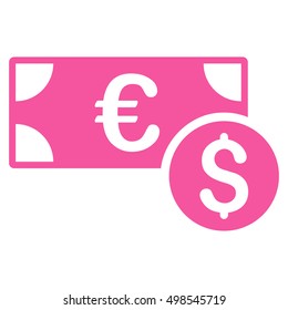Cash icon. Vector style is flat iconic symbol, pink color, white background.