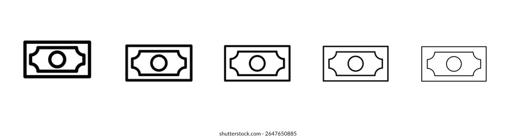 Signo de estilo de contorno delgado de Vector de icono de efectivo
