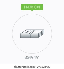 Cash icon. Yen money sign. JPY currency symbol. Linear outline circle button. Vector