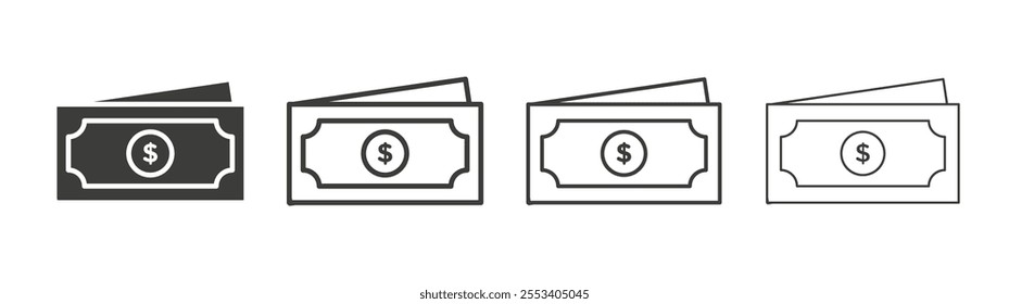 Cash icons collection. vector set in black color