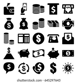 Cash icons set. set of 25 cash filled icons such as coin, money, money sack, payment, wallet, coin, piggy bank, dollar in sun, crown, atm