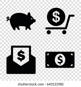 Cash icons set. set of 4 cash filled icons such as pig, dollar, money dollar